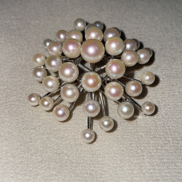 14K White Gold Vintage Mid-Century South Sea Cultured Pearl Pendant/Brooch - Picture 4 of 13